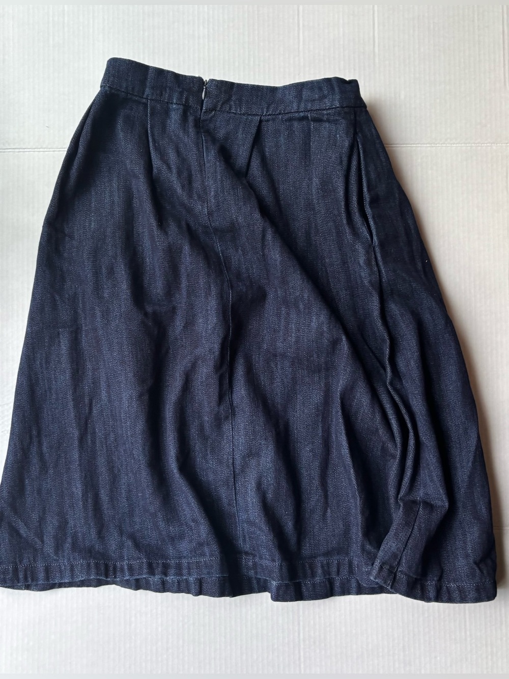 Zara dark wash blue indigo denim midi circle A-line pleated skirt fall preppy